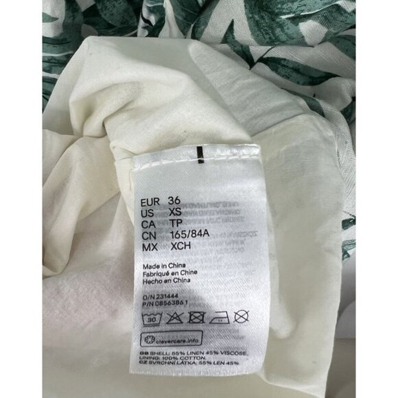 Johanna Ortiz x H&M Linen Blend Midi in Green Palm Leaf Dress Size XS Boho - Picture 3 of 5